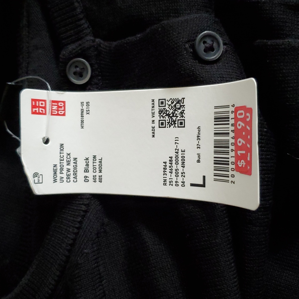 Uniqlo UV Protection Black Button-Up Cardigan Size L - Picture 7 of 12